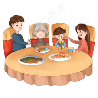 中秋节一家四口开心吃团年饭PN