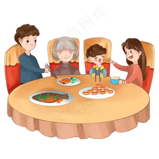 中秋节一家四口开心吃团年饭PN