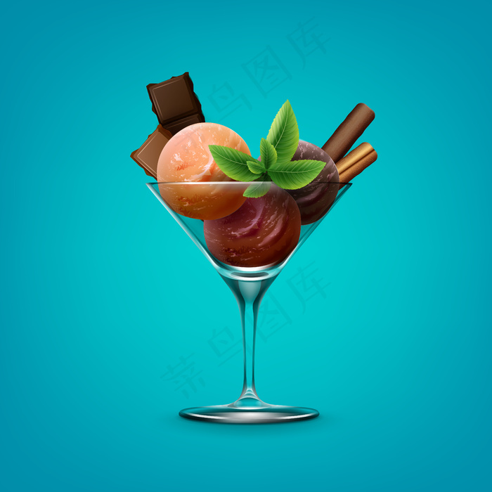 鸡尾酒杯中混合圣代冰淇淋和巧克力的插图eps,ai矢量模版下载