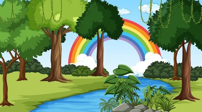 天空中彩虹的自然场景背景