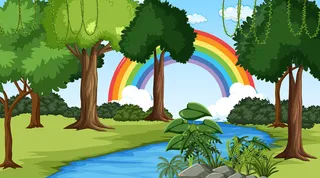 天空中彩虹的自然场景背景