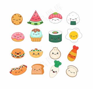 可爱的卡瓦伊食品贴纸卡通人物