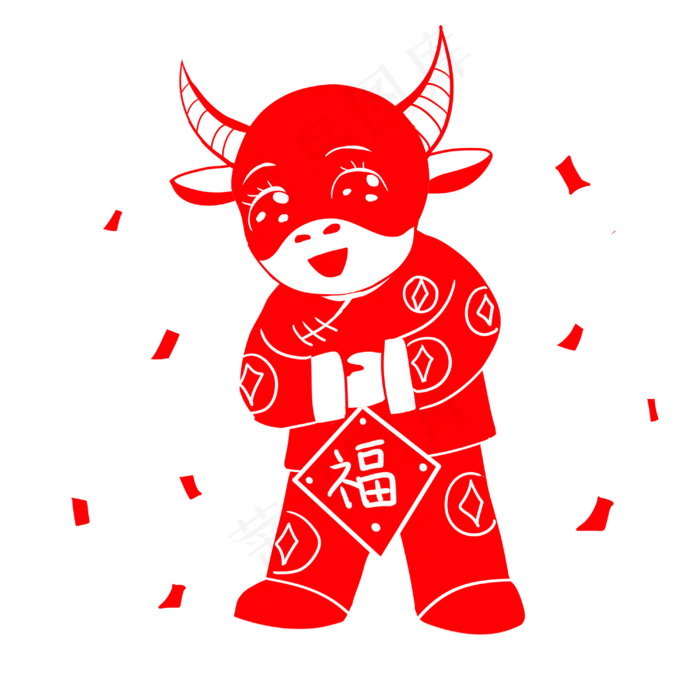 牛年剪纸形象(3000X3000(DPI:299))psd模版下载