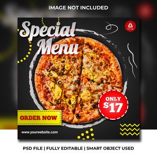 Instagram社交媒体模板披萨餐厅黑色背景模板