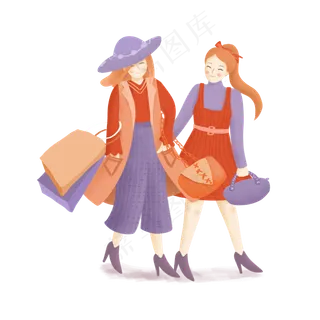 秋天一起逛街的时尚闺蜜人物设计