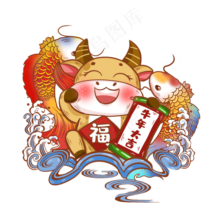 2021年牛年春节喜庆锦鲤和福牛