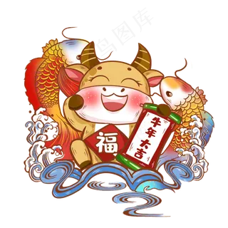 2021年牛年春节喜庆锦鲤和福牛