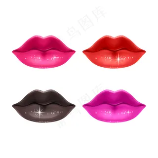 卡通风格的女性嘴唇，用不同的口红颜色着色