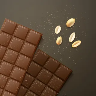 矢量牛奶和花生苦味巧克力棒，俯视图与黑色背景隔离