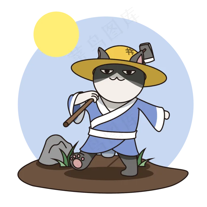立秋秋分猫猫耕地扛锄头走路可爱ai矢量模版下载