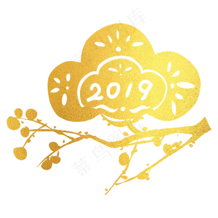烫金中国风2019年梅花装饰图(2000X2000(DPI:300))psd模版下载