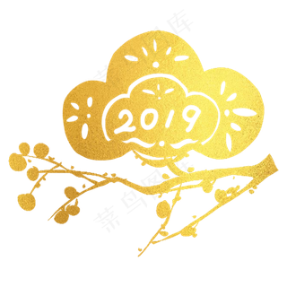 烫金中国风2019年梅花装饰图