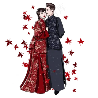 七夕情人节红色古装唯美卡通情侣