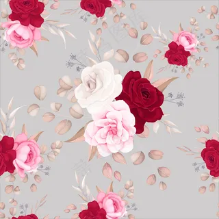 无缝图案美丽的花叶设计 无缝图案美丽的花叶设计