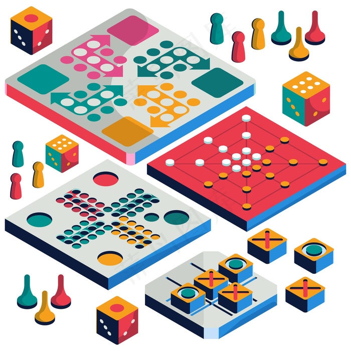 棋盘游戏集等轴测样式eps,ai矢量模版下载