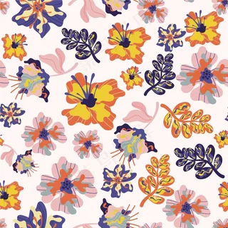 有花和叶的热带图案