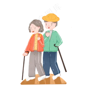 重阳节拄拐杖出行的老夫妻