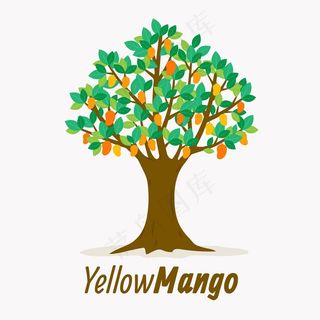 平面设计芒果树与水果和树叶插图