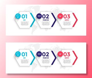 六边形风格三步式业务信息图形模板