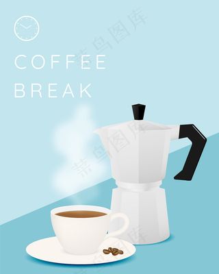 咖啡休息背景与咖啡杯和柔和的颜色方案