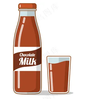巧克力牛奶。奶昔饮料杯一瓶牛奶。