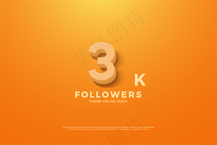 感谢3k粉丝，橙色背景上有动画数字