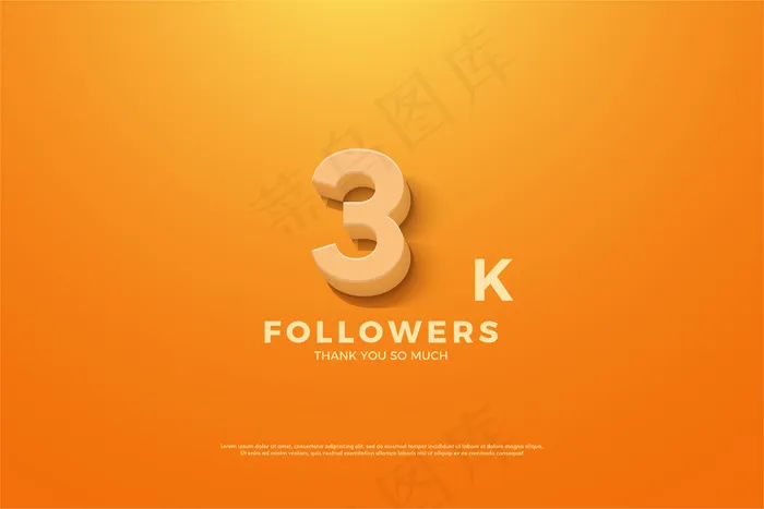 感谢3k粉丝，橙色背景上有动画数字eps,ai矢量模版下载
