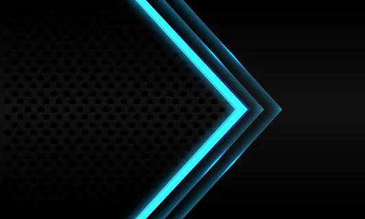 抽象蓝色霓虹灯箭头方向黑色金属圆网状图案设计现代未来主义背景