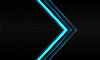 抽象蓝色霓虹灯箭头方向黑色金属圆网状图案设计现代未来主义背景