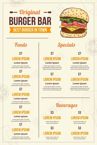 汉堡吧菜单设计垂直格式