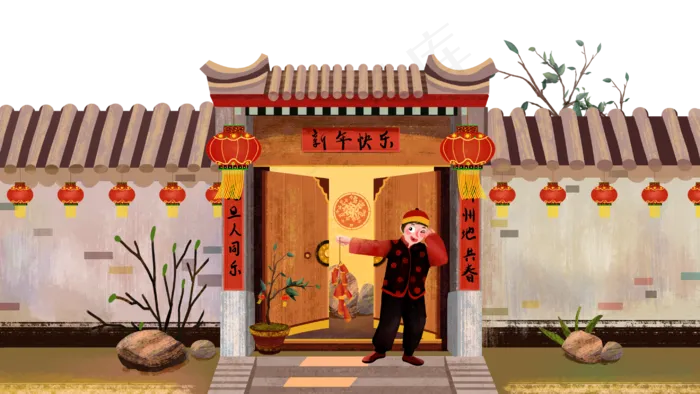 元旦在门外放鞭炮的少年(2000X2000(DPI:300))