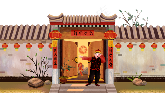 元旦在门外放鞭炮的少年