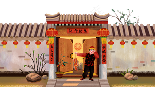 元旦在门外放鞭炮的少年