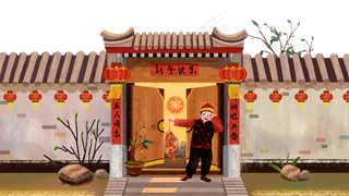 元旦在门外放鞭炮的少年