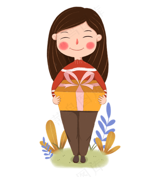 手绘双十一拿快递的女生下载