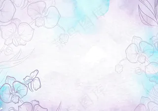 紫色喷溅和手绘花卉水彩画背景