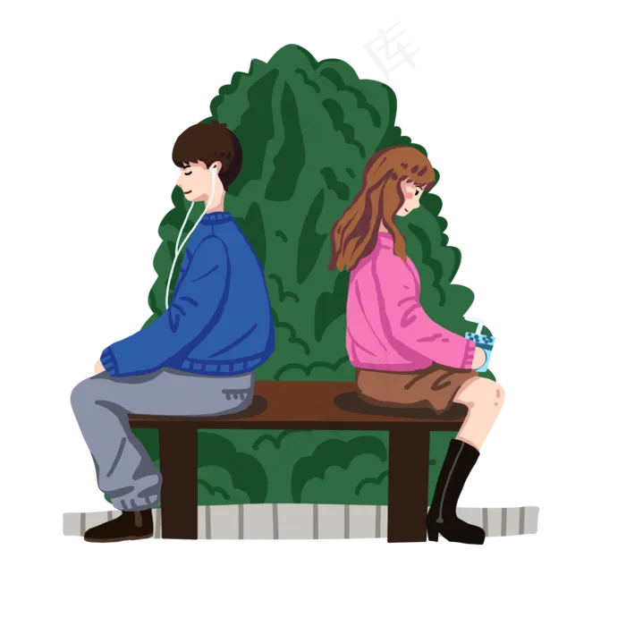 卡通手绘情人节情侣公园邂逅约会