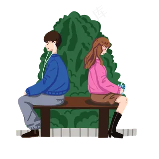 卡通手绘情人节情侣公园邂逅约会