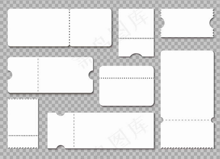 票证模板。白色空白优惠券。彩票抽奖入场券，音乐会剧院收据隔离eps,ai矢量模版下载