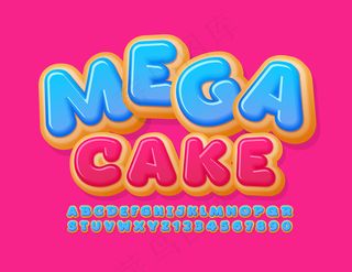 矢量促销横幅banner大减价与甜蛋糕字体。蓝釉甜甜圈字母和数字