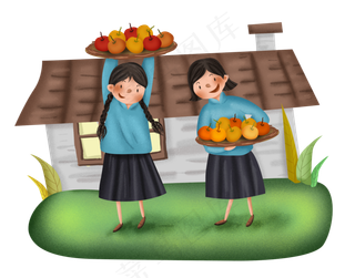 秋分摘苹果的民国女学生