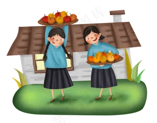 秋分摘苹果的民国女学生