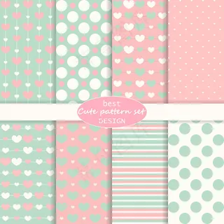 真可爱。圆点，条纹，心形图案。复古风格。柔和的颜色。