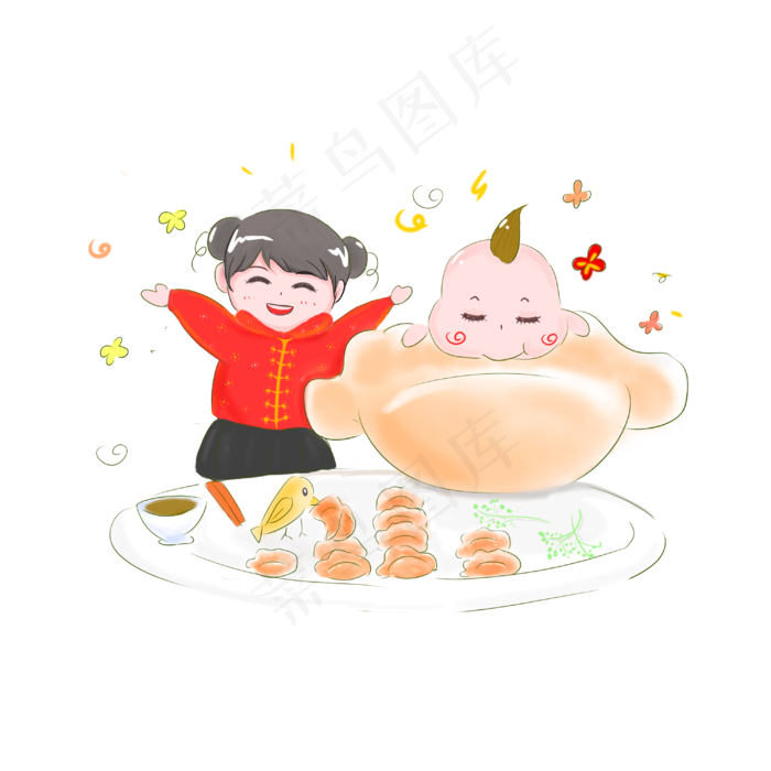 冬天吃饺子手绘PNG(3000X3000(DPI:300))psd模版下载