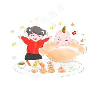冬天吃饺子手绘PNG