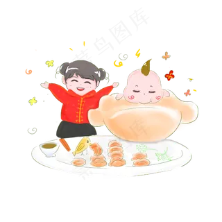 冬天吃饺子手绘PNG