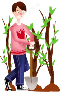 植树节植树的小男孩