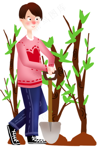 植树节植树的小男孩