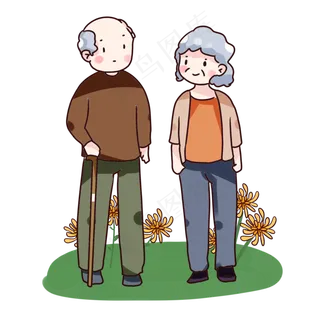 手绘卡通重阳节老人登山