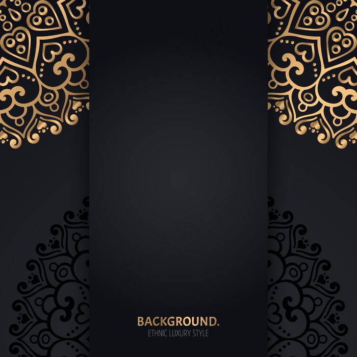 带金色几何曼荼罗圆圈的伊斯兰黑色背景